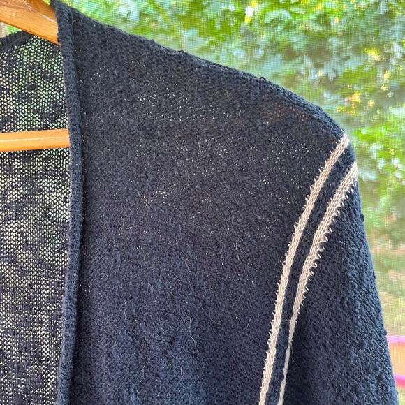 Joie Soft Navy And White Fringe Trim Cardigan Sweater Size M - Picture 4 of 9